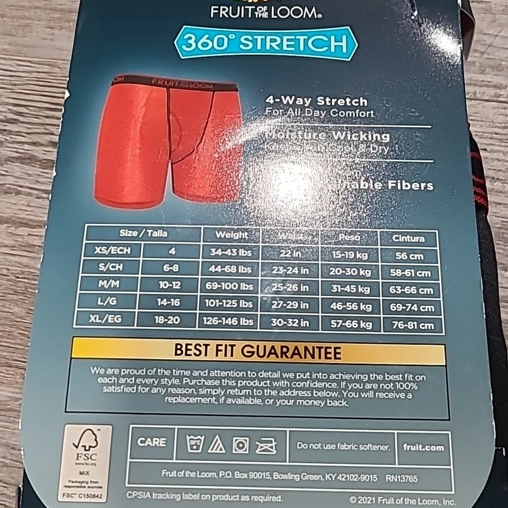 2 PACKS of Fruit of the Loom 360 True Comfort Size Large 14-16